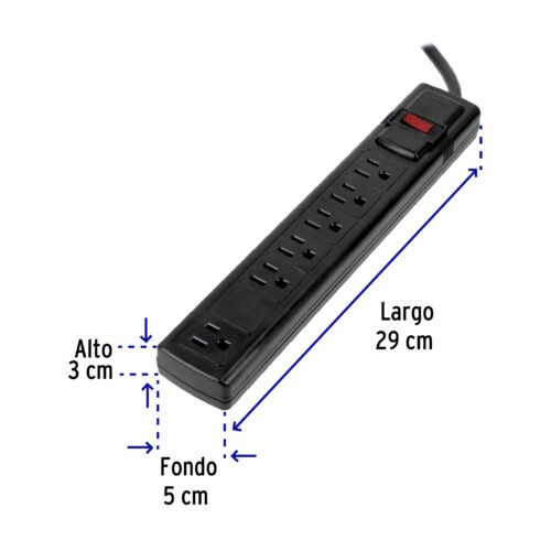 49859 - Multicontacto 16 AWG doméstico con 6 entradas, negro Volteck