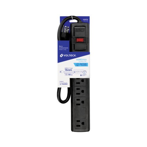 49859 - Multicontacto 16 AWG doméstico con 6 entradas, negro Volteck
