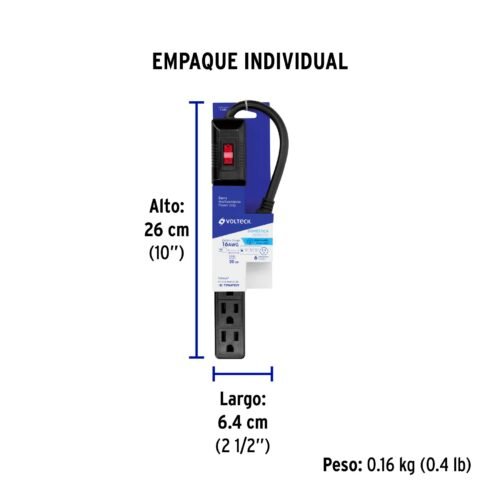 49860 - Multicontacto 16 AWG doméstico económico 6 entradas, negro