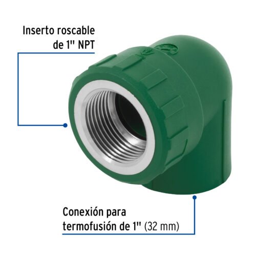49863 49863 - Codo 90° PPR, 1", rosca hembra con inserto metálico, Foset