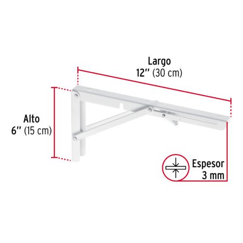 49871 - Ménsula plegable de acero blanca 6" x 12", FIERO