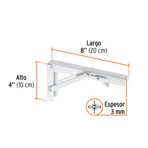 49872 - Ménsula plegable de acero blanca 4" x 8", FIERO