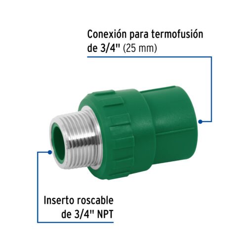 49880 - Adaptador PPR 3/4" macho con inserto metálico, Foset