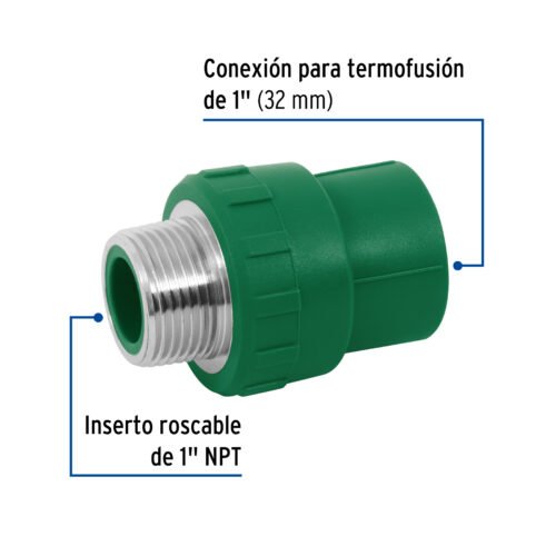 49881 49881 - Adaptador PPR 1" macho con inserto metálico, Foset