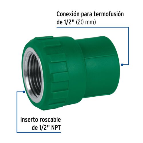 498851 49885 - Adaptador PPR 1/2" hembra con inserto metálico, Foset