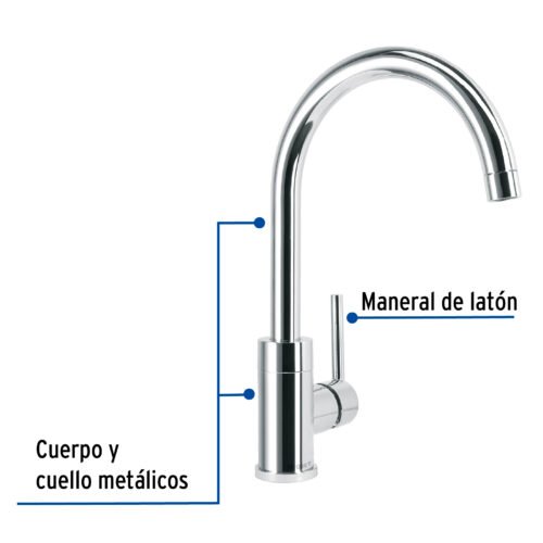 49915 - Monomando cromo cuello alto para fregadero, Foset Element