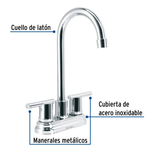 49930 - Mezcladora cromo 4" para lavabo cuello tipo bar, Element