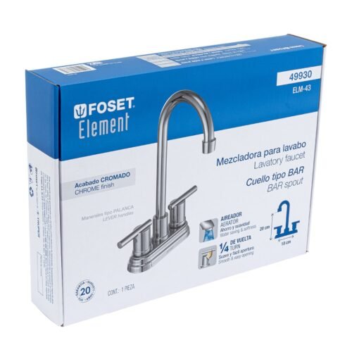 49930 - Mezcladora cromo 4" para lavabo cuello tipo bar, Element
