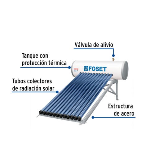 49965 - Calentador solar HeatPipe, 12 tubos, 150L, 4 personas, Foset