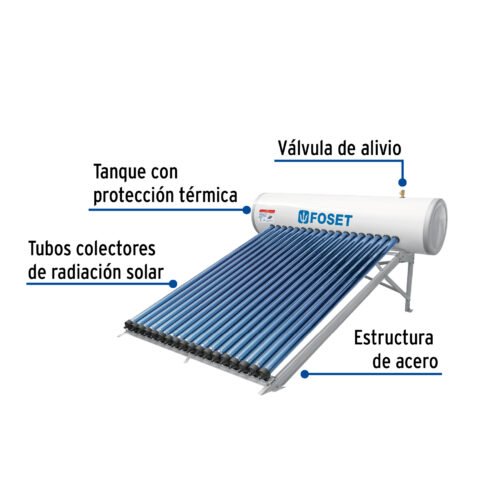 49966 - Calentador solar HeatPipe, 18 tubos, 200L, 5 personas, Foset
