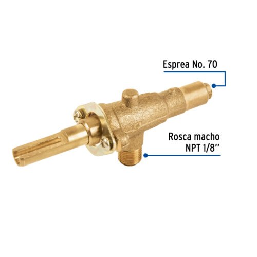 49977 - Válvula horizontal de latón 1/8" para gas LP, sin maneral