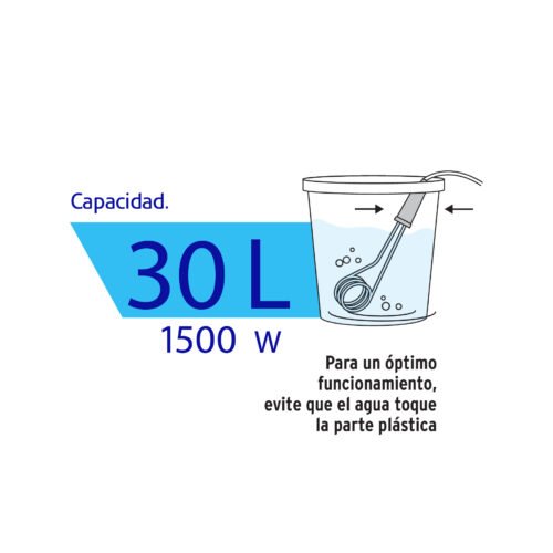 49980 - Calentador de inmersión p/agua #8 de 30 L, 1500 W, Volteck