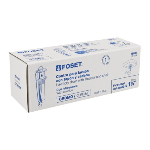 49982 - Contra p/lavabo c/rebosadero, tapón y cadena, cromo, 1-1/4"