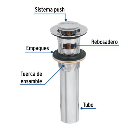 499841 49984 - Contra p/lavabo con rebosadero, sistema push, cromo, 1-1/4"