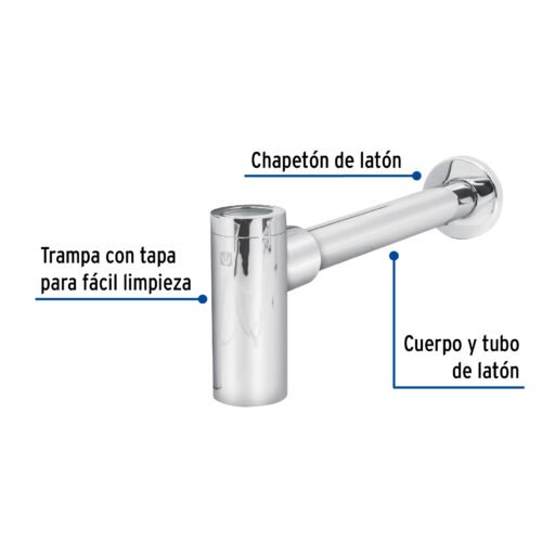49987 - Céspol de bote minimalista 1 1/4", cromo, para lavabo, Foset