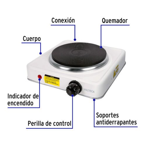 499891 49989 - Parrilla eléctrica 1 quemador de disco, blanca, VOLTECK