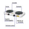49990 - Parrilla eléctrica 2 quemadores de disco, blanca, VOLTECK