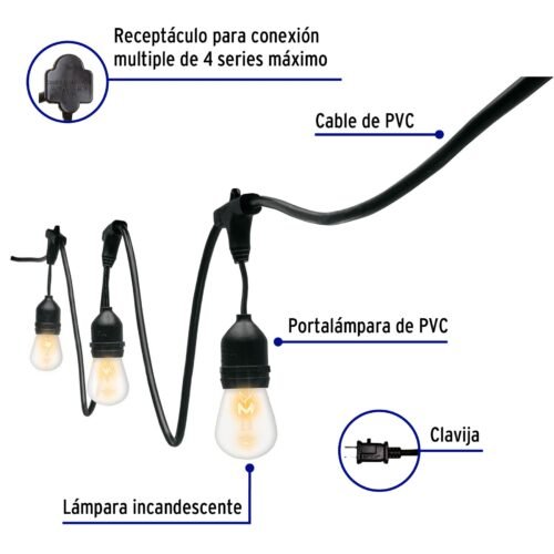 49994 - Serie de 7.3 m con 12 luces incandescentes para exterior