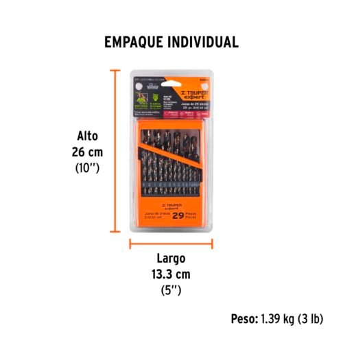 50004 - Juego de 29 brocas HSS para metal en estuche, Truper Expert