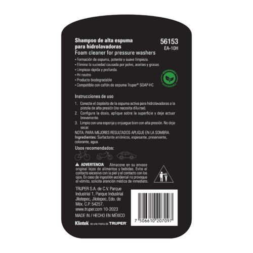 56153 - Shampoo alta espuma para hidrolavadora, 1 L, KLINTEK