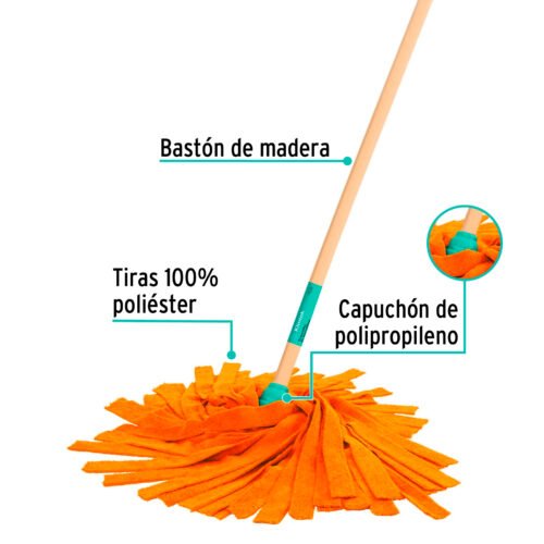 57022 - Trapeador de microfibra tipo toalla, bastón 120 cm, KLINTEK