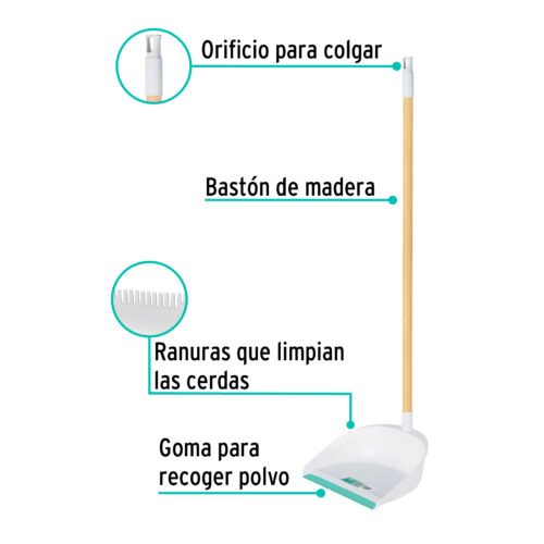 57024 - Recogedor plástico con bastón de madera, KLINTEK
