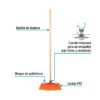 57030 - Escoba cerdas de PET extra suaves, bastón de madera