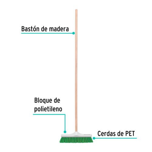 57034 - Cepillo industrial cerda rígida de 30 cm, bastón de madera