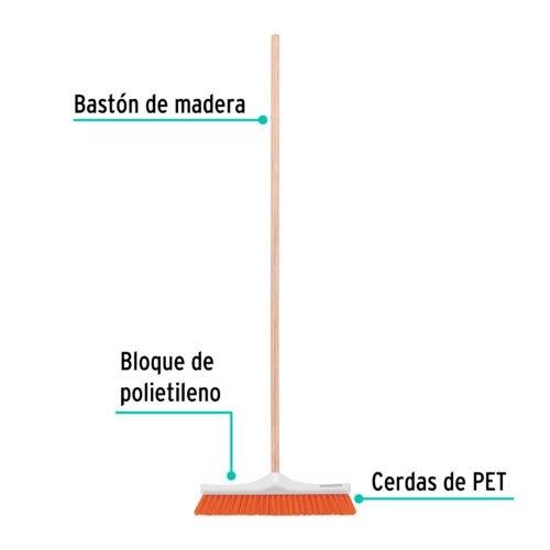 57035 - Cepillo industrial cerda rígida de 40 cm, bastón de madera