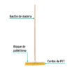 57037 - Cepillo industrial cerda suave de 56 cm, bastón de madera