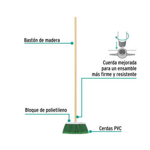 57053 - Escoba chica tipo cepillo, cerdas de PVC, bastón de madera