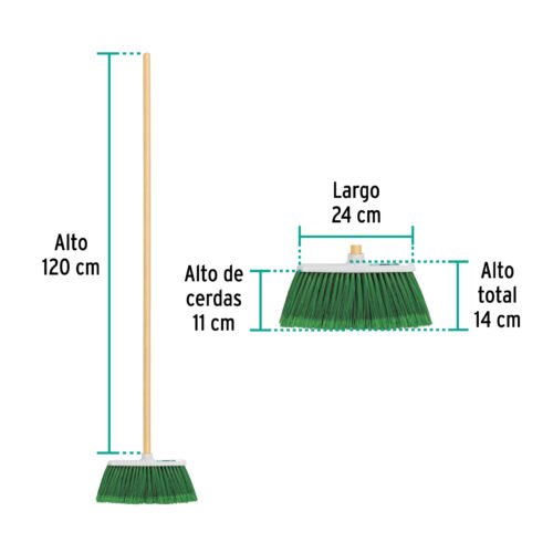 57053 - Escoba chica tipo cepillo, cerdas de PVC, bastón de madera