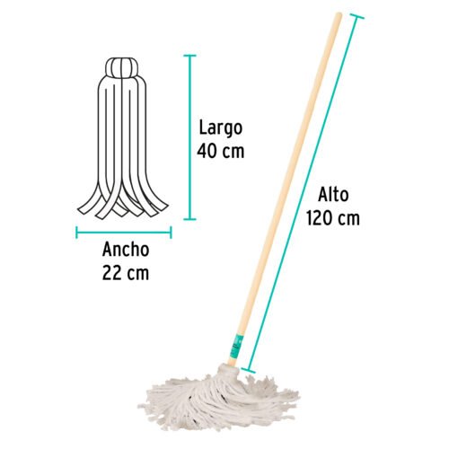 57056 - Trapeador tipo mechudo, 350 g con bastón de 120 cm, KLINTEK