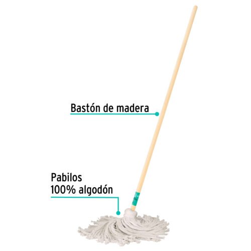 57060 - Trapeador tipo mechudo, 250 g con bastón de 120 cm, KLINTEK