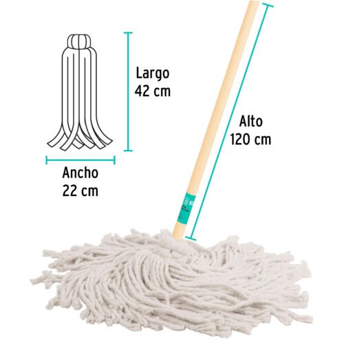 57061 - Trapeador tipo mechudo, 450 g con bastón de 120 cm, KLINTEK