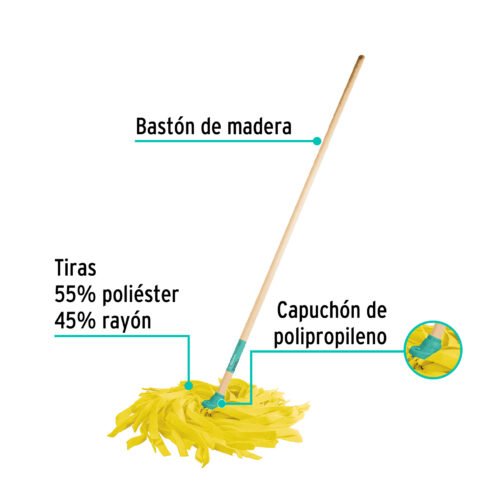 57075 - Trapeador de microfibra lisa, bastón de 120 cm, KLINTEK