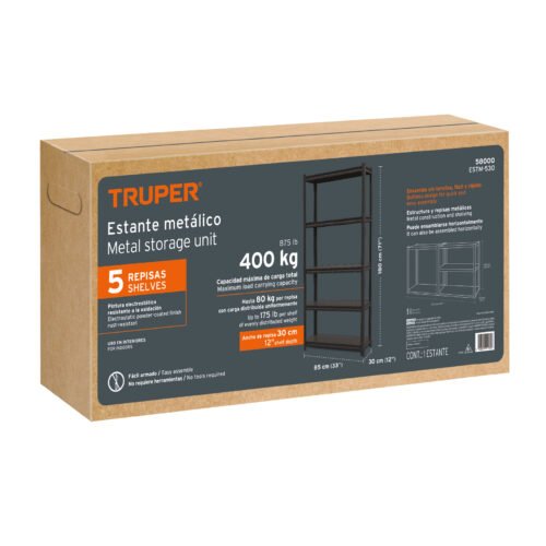 580005 58000 - Estante metálico 5 repisas capacidad 80 Kg,180x30x85, TRUPER