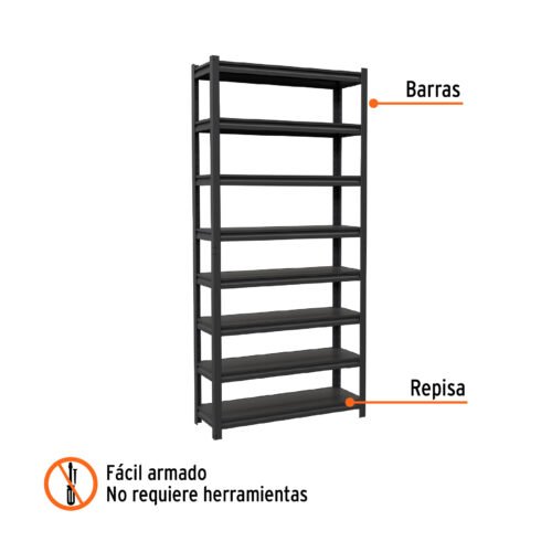 58001 - Estante metálico 8 repisas capacidad 80 Kg,180x30x85, TRUPER