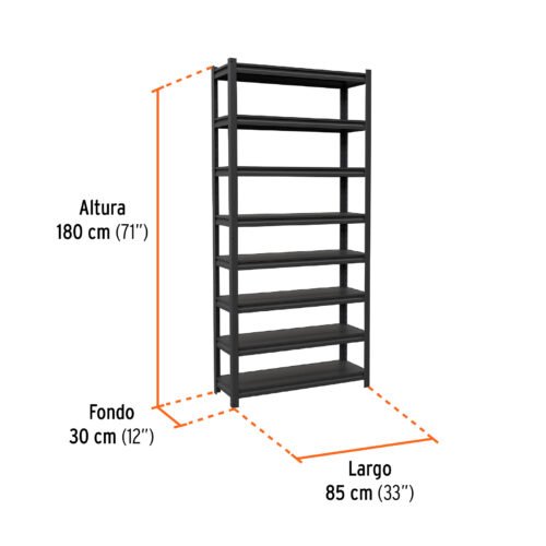 58001 - Estante metálico 8 repisas capacidad 80 Kg,180x30x85, TRUPER