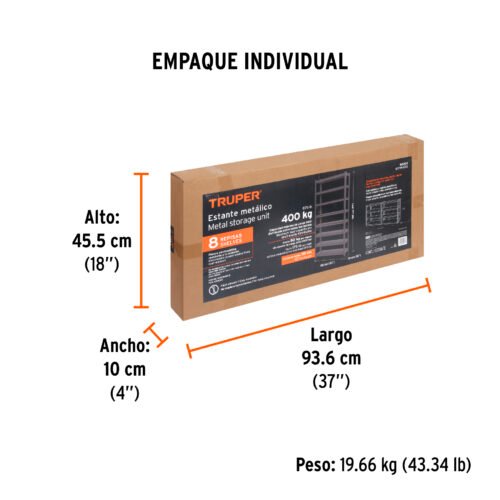 58001 - Estante metálico 8 repisas capacidad 80 Kg,180x30x85, TRUPER