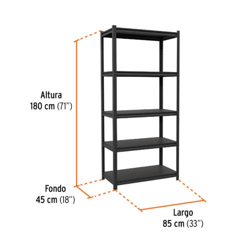 58003 - Estante metálico 5 repisas capacidad 80 Kg,180x45x85, TRUPER