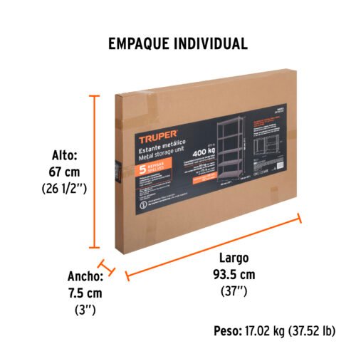 58003 - Estante metálico 5 repisas capacidad 80 Kg,180x45x85, TRUPER