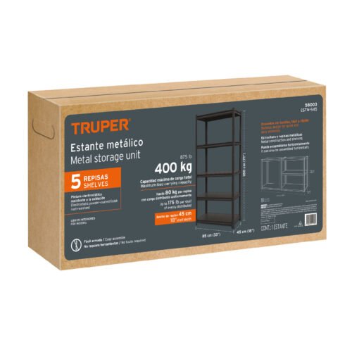 58003 - Estante metálico 5 repisas capacidad 80 Kg,180x45x85, TRUPER
