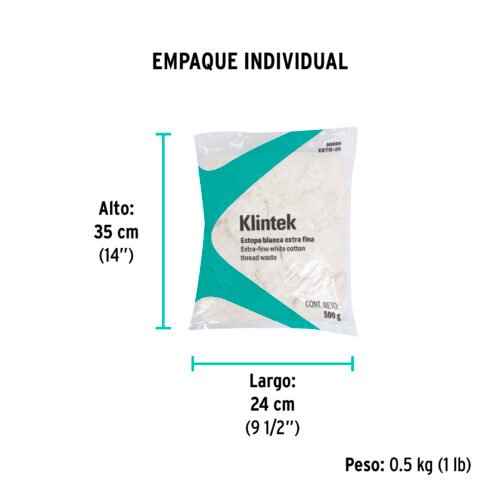 58006 - Bolsa de 1/2 kg de estopa color blanca, KLINTEK