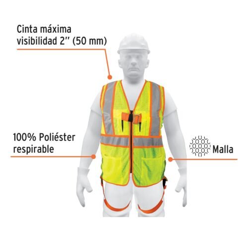 101771 - Chaleco de seguridad para arnés, alta visibilidad, verde