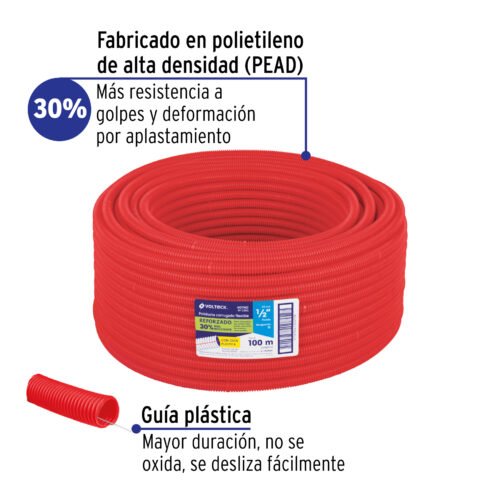 40740 - Metro de poliducto 1/2" corrugado flex. reforz. c/guía, 100m