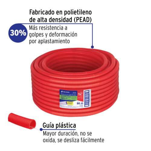 PF-3-4RG+FC1 40741 - Metro de poliducto 3/4" corrugado flex. reforz. c/guĂa, 50m