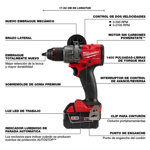 Rotomartilllo Milwaukee 1/2″ m18 fuel c/2 bat y carg 2904-22