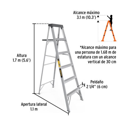 20689 - Escalera de tijera tipo III 6 escalones, PRETUL