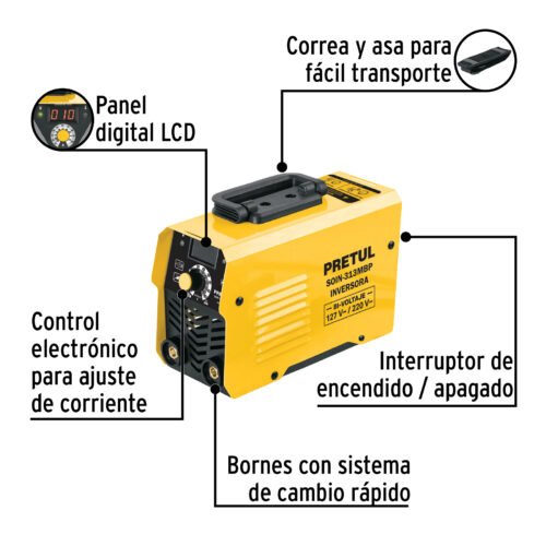29019 - Mini soldadora inversora 130A, bi-voltaje, Serie 300, PRETUL